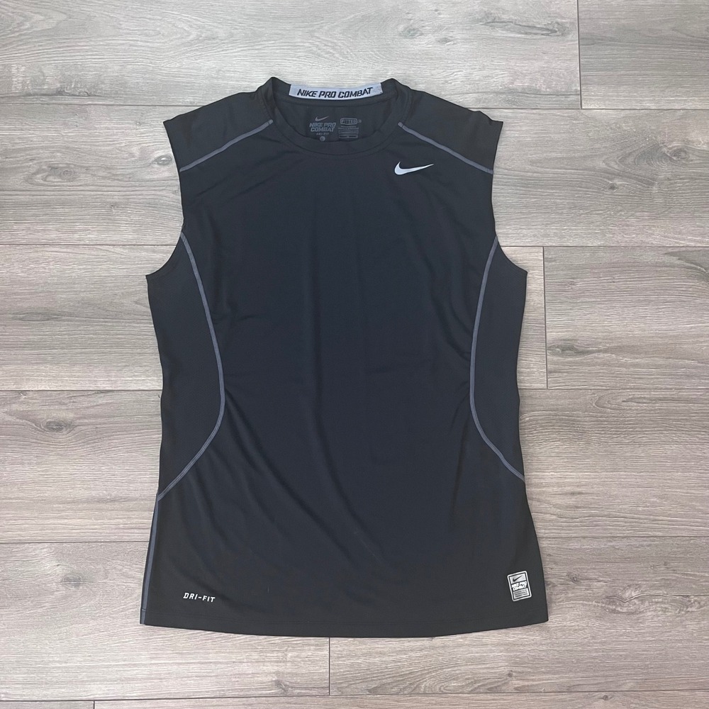 Nike Pro Combat Dri-FIT Sleeveless Shirt Mens Large Black Fitted Athletic Top